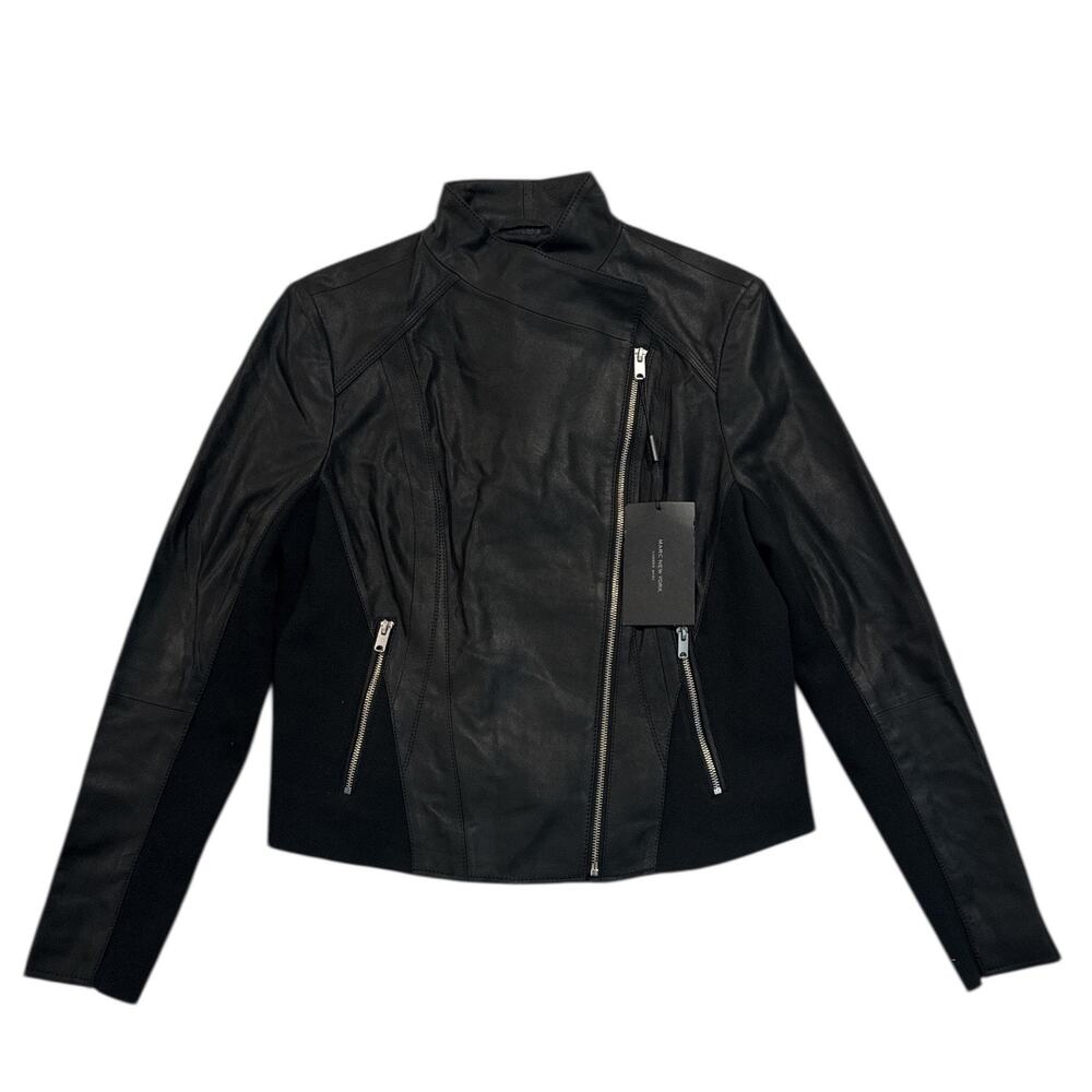 Andrew Marc Felix Leather Moto Jacket Women’s XL Black Asymmetrical Zip - Picture 11 of 11